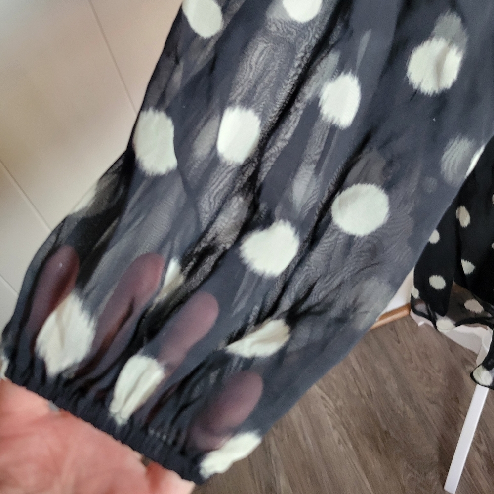 NWT Anthropologie × Maeve Polka Dot Long Sheer Sleeve Mini Dress Tie Back SM - Picture 9 of 16